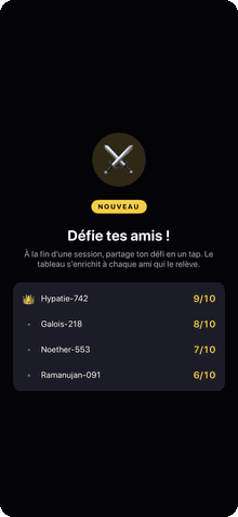 Tableau d'un défi entre amis avec classement