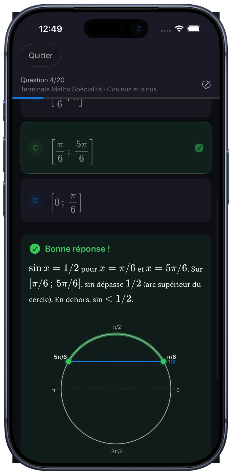 Correction détaillée d'une question de maths avec explication et figure